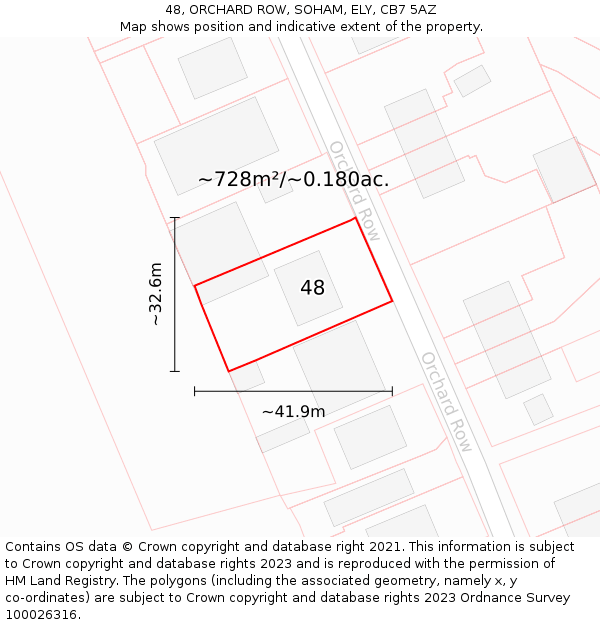48, ORCHARD ROW, SOHAM, ELY, CB7 5AZ: Plot and title map