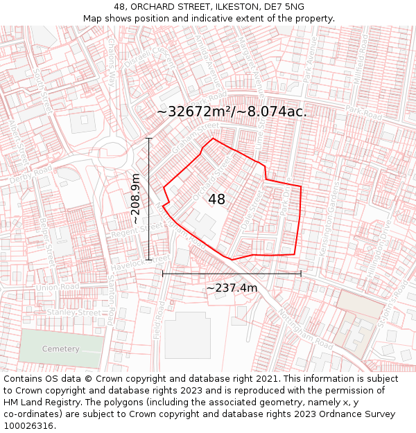48, ORCHARD STREET, ILKESTON, DE7 5NG: Plot and title map