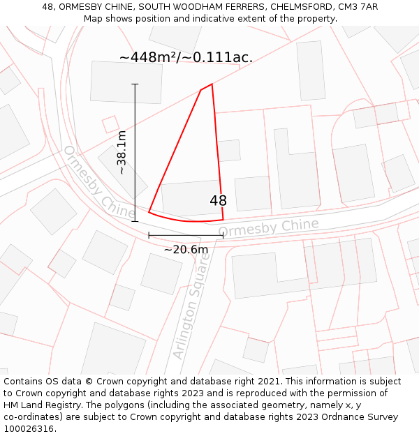 48, ORMESBY CHINE, SOUTH WOODHAM FERRERS, CHELMSFORD, CM3 7AR: Plot and title map