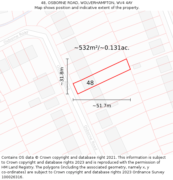 48, OSBORNE ROAD, WOLVERHAMPTON, WV4 4AY: Plot and title map