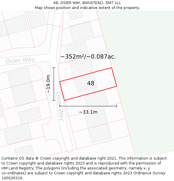 48, OSIER WAY, BANSTEAD, SM7 1LL: Plot and title map