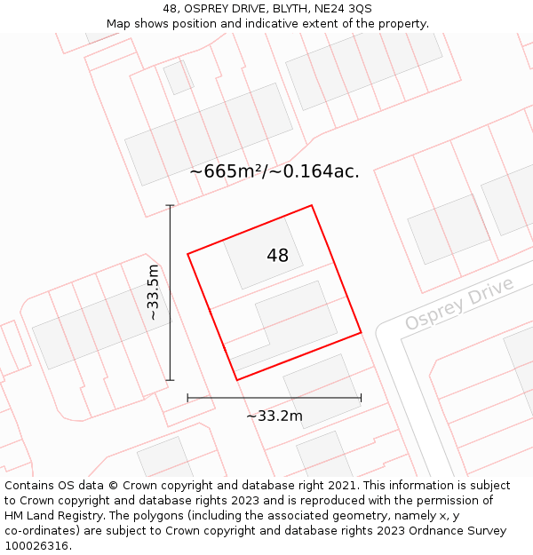 48, OSPREY DRIVE, BLYTH, NE24 3QS: Plot and title map