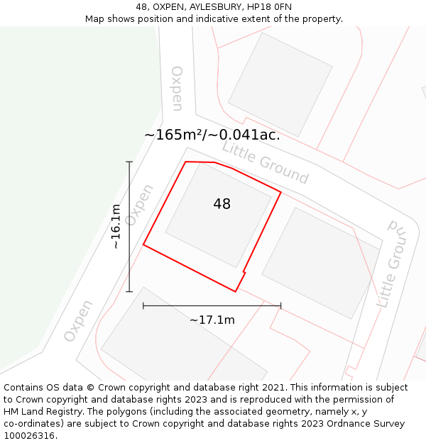 48, OXPEN, AYLESBURY, HP18 0FN: Plot and title map