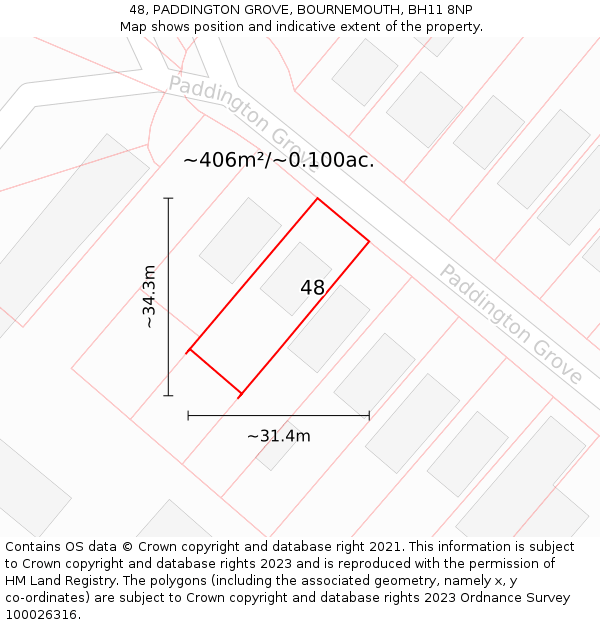 48, PADDINGTON GROVE, BOURNEMOUTH, BH11 8NP: Plot and title map