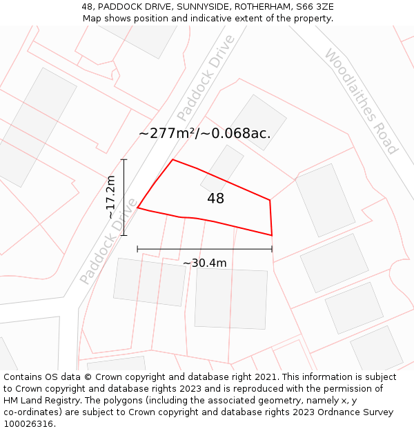 48, PADDOCK DRIVE, SUNNYSIDE, ROTHERHAM, S66 3ZE: Plot and title map