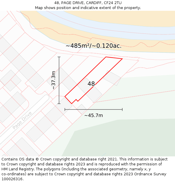 48, PAGE DRIVE, CARDIFF, CF24 2TU: Plot and title map