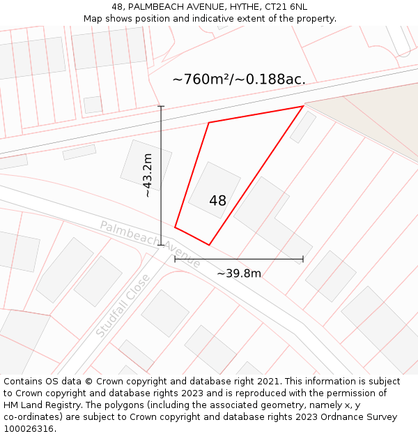 48, PALMBEACH AVENUE, HYTHE, CT21 6NL: Plot and title map