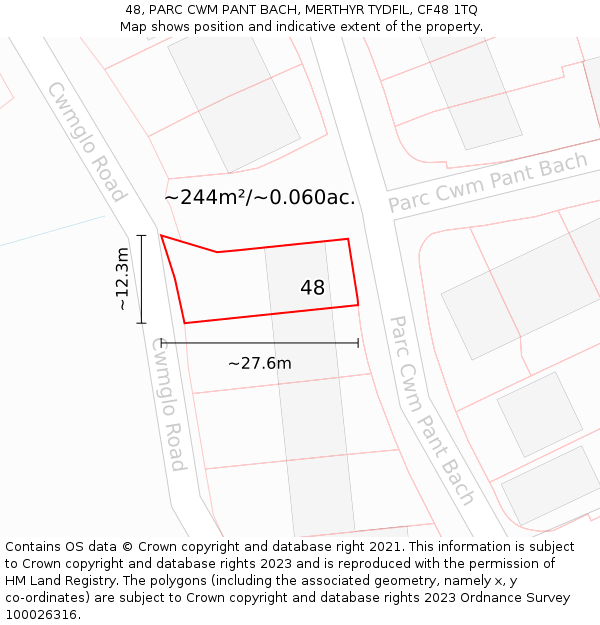 48, PARC CWM PANT BACH, MERTHYR TYDFIL, CF48 1TQ: Plot and title map