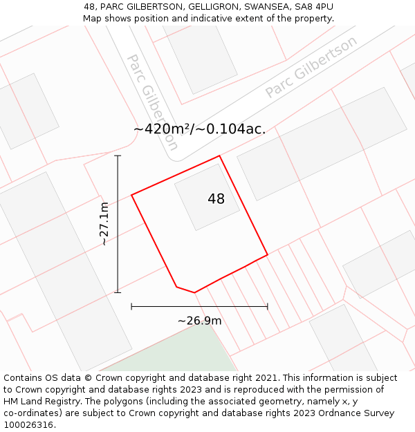 48, PARC GILBERTSON, GELLIGRON, SWANSEA, SA8 4PU: Plot and title map
