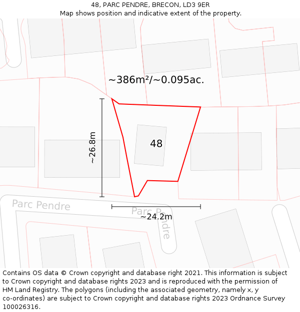 48, PARC PENDRE, BRECON, LD3 9ER: Plot and title map