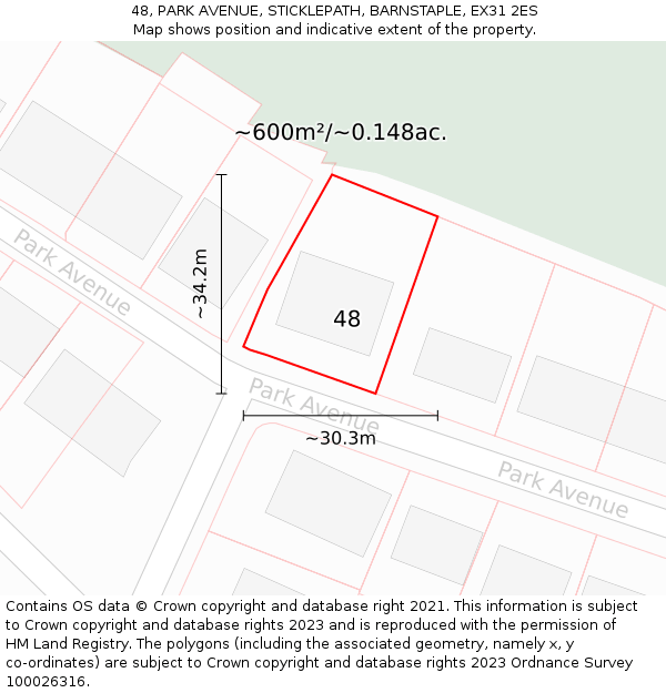 48, PARK AVENUE, STICKLEPATH, BARNSTAPLE, EX31 2ES: Plot and title map