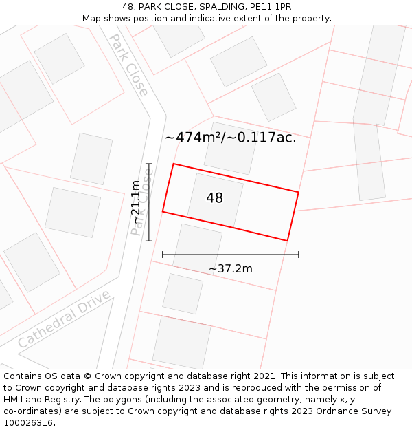 48, PARK CLOSE, SPALDING, PE11 1PR: Plot and title map