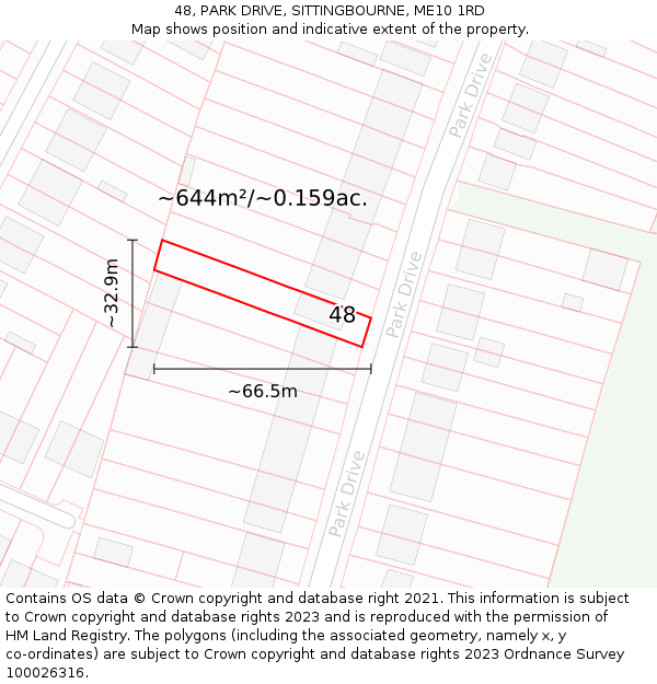 48, PARK DRIVE, SITTINGBOURNE, ME10 1RD: Plot and title map
