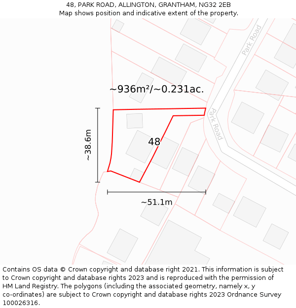 48, PARK ROAD, ALLINGTON, GRANTHAM, NG32 2EB: Plot and title map