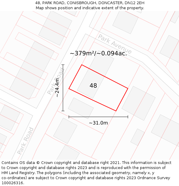 48, PARK ROAD, CONISBROUGH, DONCASTER, DN12 2EH: Plot and title map