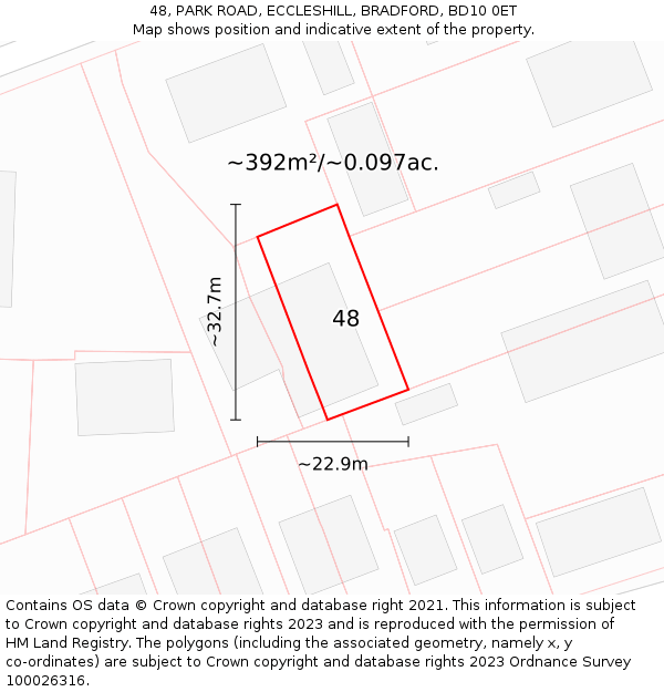 48, PARK ROAD, ECCLESHILL, BRADFORD, BD10 0ET: Plot and title map