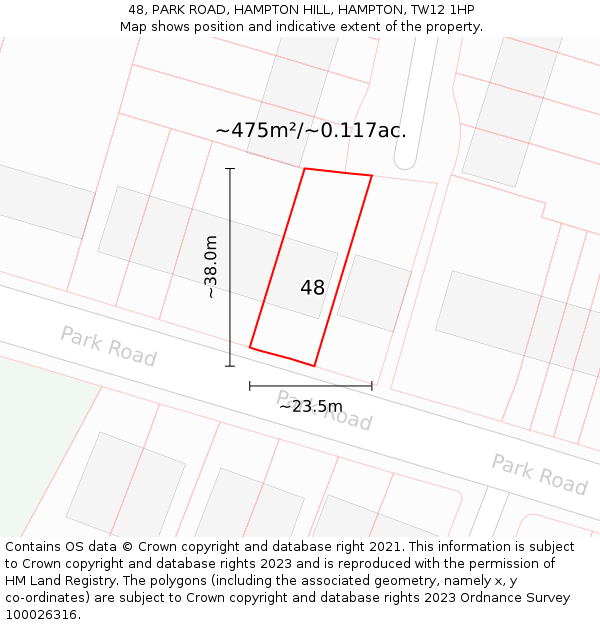48, PARK ROAD, HAMPTON HILL, HAMPTON, TW12 1HP: Plot and title map