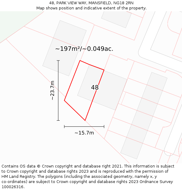 48, PARK VIEW WAY, MANSFIELD, NG18 2RN: Plot and title map