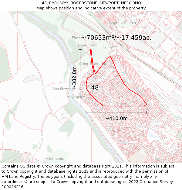 48, PARK WAY, ROGERSTONE, NEWPORT, NP10 9NQ: Plot and title map