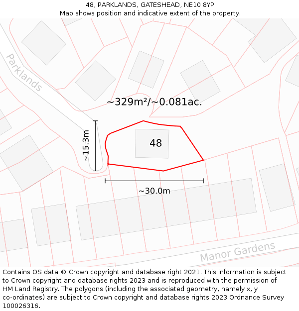 48, PARKLANDS, GATESHEAD, NE10 8YP: Plot and title map