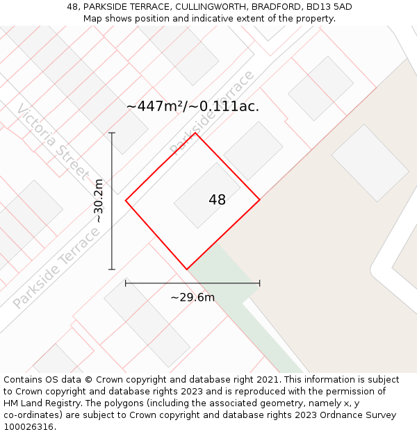 48, PARKSIDE TERRACE, CULLINGWORTH, BRADFORD, BD13 5AD: Plot and title map