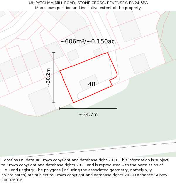 48, PATCHAM MILL ROAD, STONE CROSS, PEVENSEY, BN24 5PA: Plot and title map