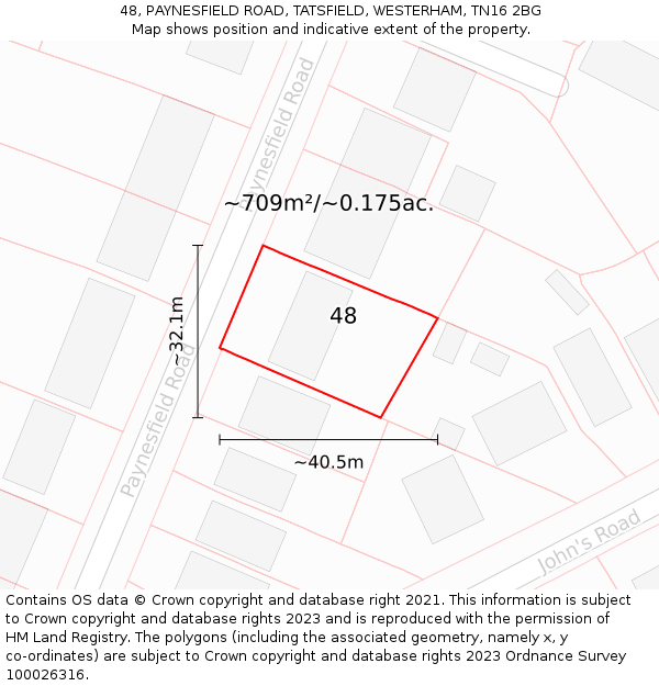 48, PAYNESFIELD ROAD, TATSFIELD, WESTERHAM, TN16 2BG: Plot and title map
