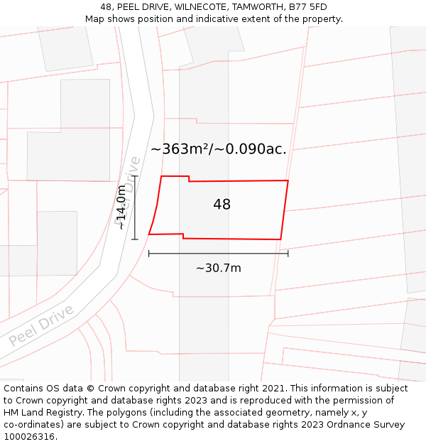 48, PEEL DRIVE, WILNECOTE, TAMWORTH, B77 5FD: Plot and title map