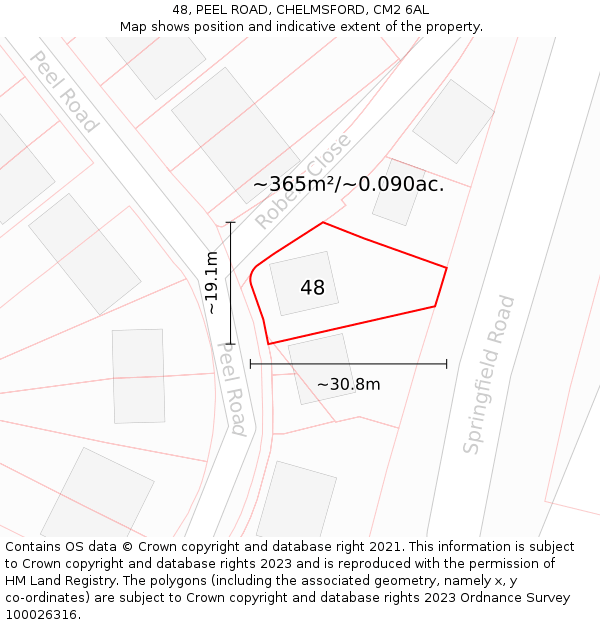 48, PEEL ROAD, CHELMSFORD, CM2 6AL: Plot and title map