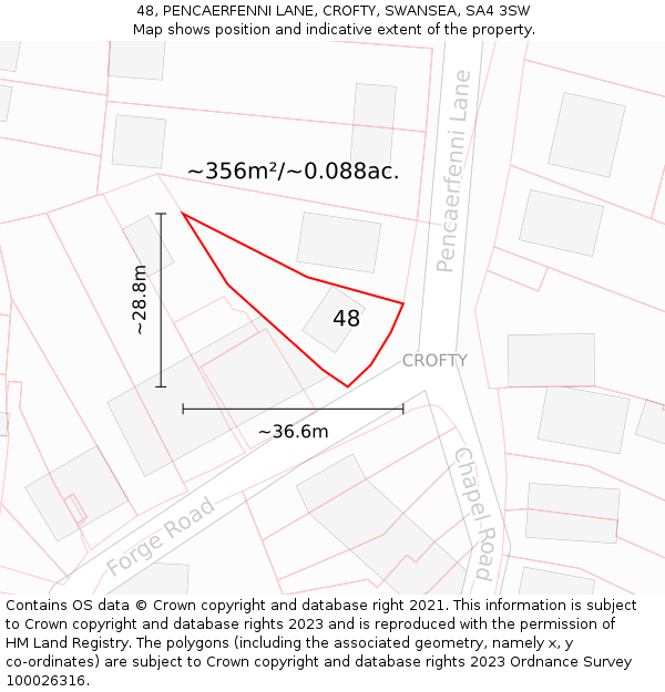 48, PENCAERFENNI LANE, CROFTY, SWANSEA, SA4 3SW: Plot and title map