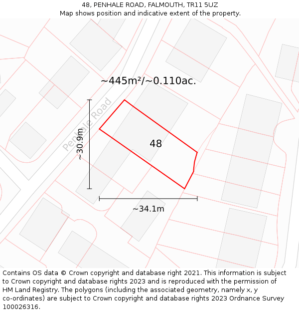 48, PENHALE ROAD, FALMOUTH, TR11 5UZ: Plot and title map