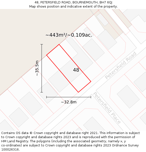 48, PETERSFIELD ROAD, BOURNEMOUTH, BH7 6QJ: Plot and title map