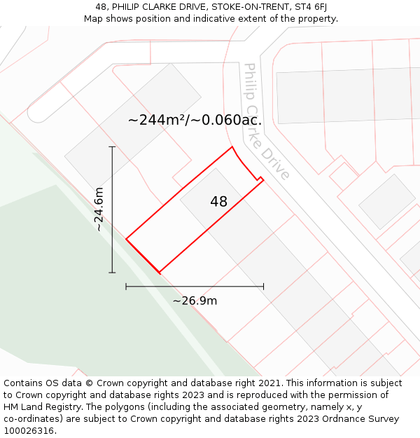 48, PHILIP CLARKE DRIVE, STOKE-ON-TRENT, ST4 6FJ: Plot and title map
