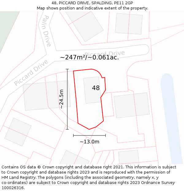 48, PICCARD DRIVE, SPALDING, PE11 2GP: Plot and title map