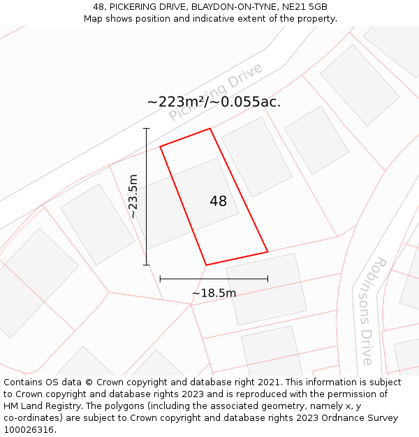 48, PICKERING DRIVE, BLAYDON-ON-TYNE, NE21 5GB: Plot and title map
