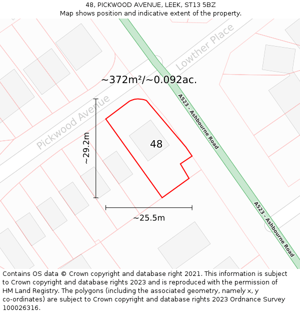 48, PICKWOOD AVENUE, LEEK, ST13 5BZ: Plot and title map