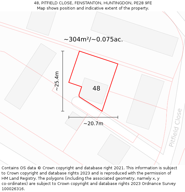 48, PITFIELD CLOSE, FENSTANTON, HUNTINGDON, PE28 9FE: Plot and title map