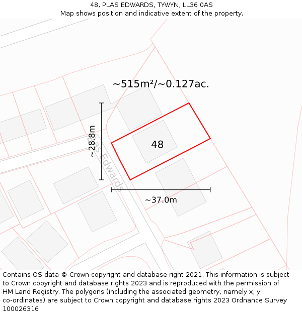 48, PLAS EDWARDS, TYWYN, LL36 0AS: Plot and title map