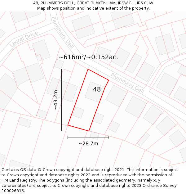 48, PLUMMERS DELL, GREAT BLAKENHAM, IPSWICH, IP6 0HW: Plot and title map