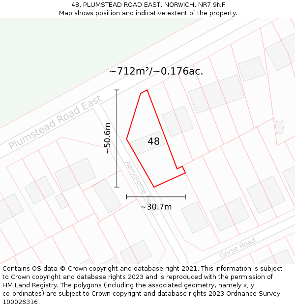 48, PLUMSTEAD ROAD EAST, NORWICH, NR7 9NF: Plot and title map