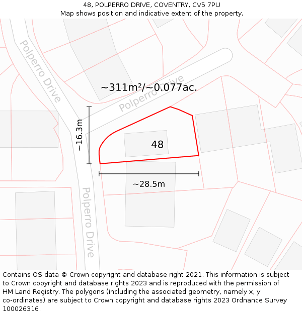 48, POLPERRO DRIVE, COVENTRY, CV5 7PU: Plot and title map