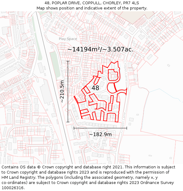 48, POPLAR DRIVE, COPPULL, CHORLEY, PR7 4LS: Plot and title map