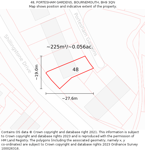 48, PORTESHAM GARDENS, BOURNEMOUTH, BH9 3QN: Plot and title map