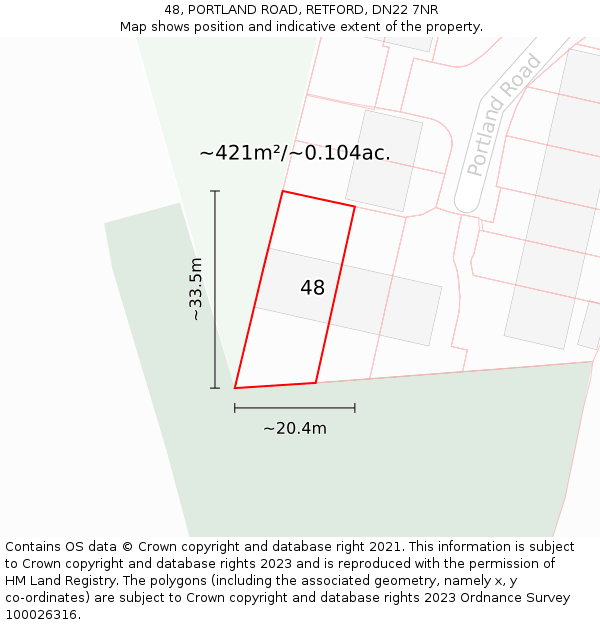 48, PORTLAND ROAD, RETFORD, DN22 7NR: Plot and title map
