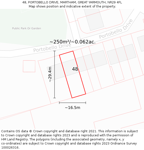 48, PORTOBELLO DRIVE, MARTHAM, GREAT YARMOUTH, NR29 4FL: Plot and title map