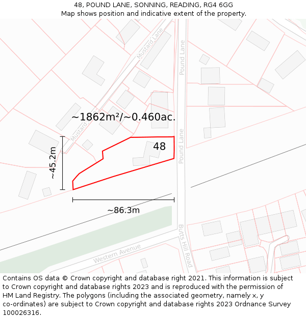 48, POUND LANE, SONNING, READING, RG4 6GG: Plot and title map