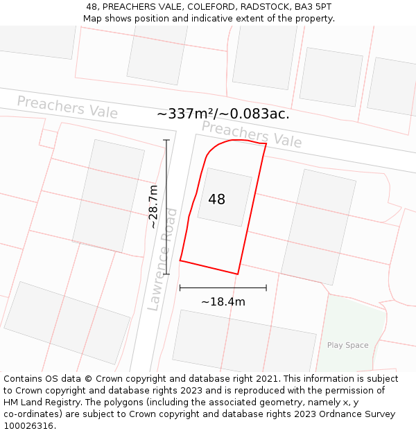 48, PREACHERS VALE, COLEFORD, RADSTOCK, BA3 5PT: Plot and title map