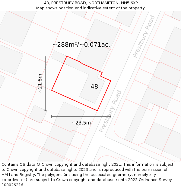 48, PRESTBURY ROAD, NORTHAMPTON, NN5 6XP: Plot and title map