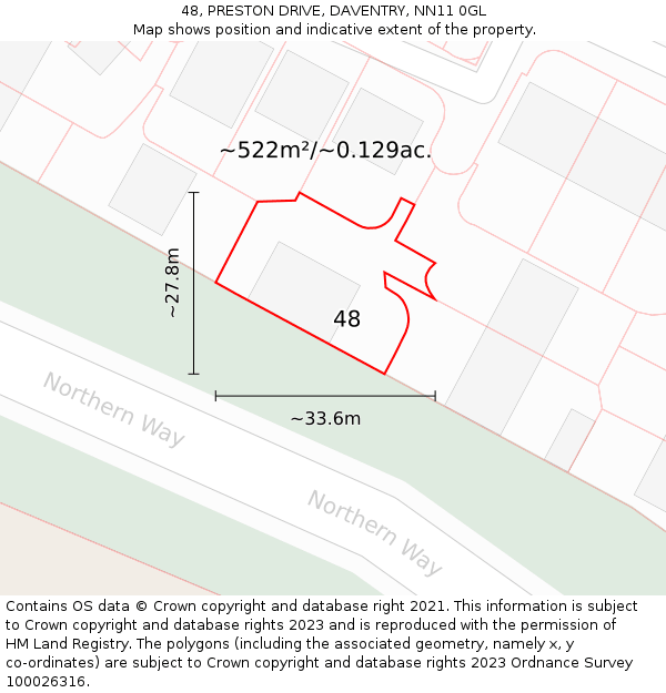 48, PRESTON DRIVE, DAVENTRY, NN11 0GL: Plot and title map