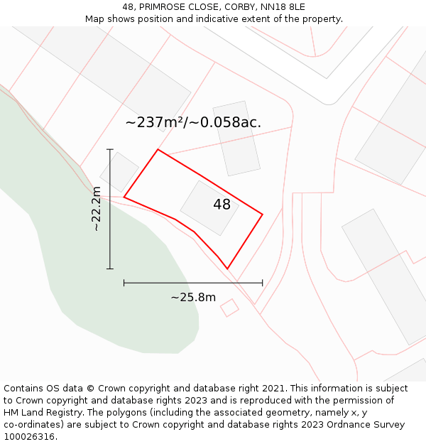 48, PRIMROSE CLOSE, CORBY, NN18 8LE: Plot and title map
